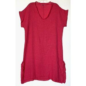 New Meo Meli Hot Pink 100% Linen Boho Midi Dress Kaftan - Made in Italy